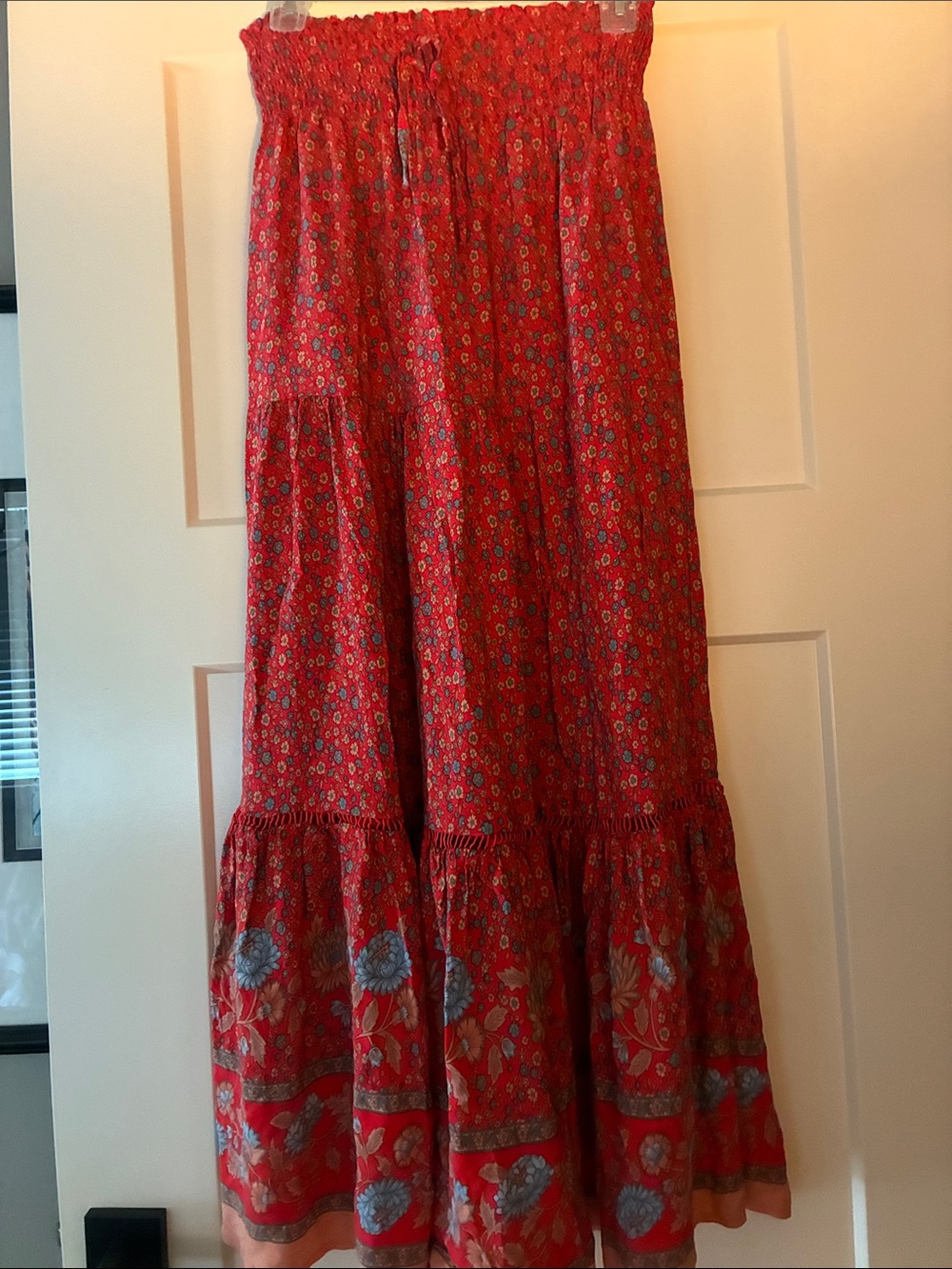 Red Floral Tiered Maxi Skirt - Women's